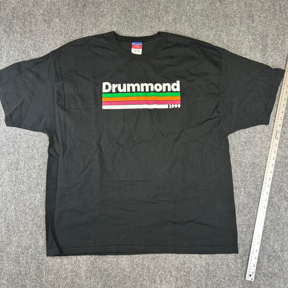 Champion Drummond 1999 Graphic T-Shirt Black Mens XXL Retro Stripe Streetwear